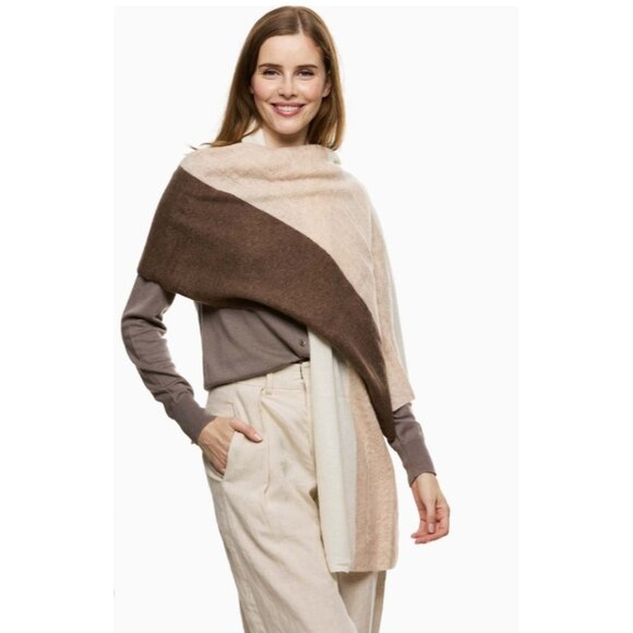 Quince 100% Cashmere Colorblock Scarf Wrap Shawl Soft Luxury Brown Gray White - Picture 10 of 10